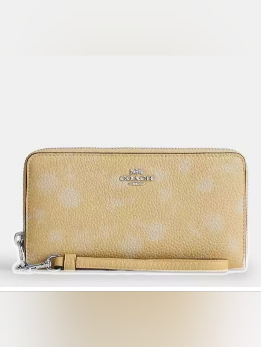 Coach Pebbled Zip-Around Wristlet in Pale Yellow with Silver Hardware